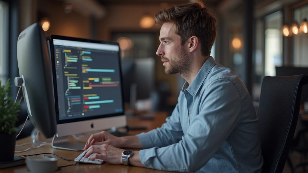 Designer werkt aan CSS Grid en Flexbox layouts op monitor
