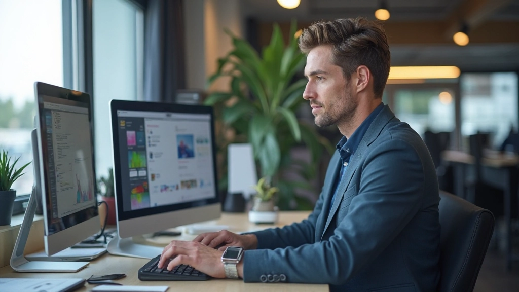 Moderne responsive webdesign werkplek met laptop en design tools zichtbaar, professional kantooromgeving met natuurlijk licht