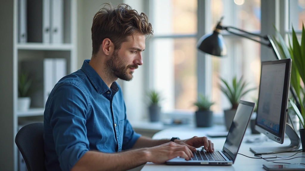 Professionele developer aan het werk op laptop met responsive design tools zichtbaar op scherm